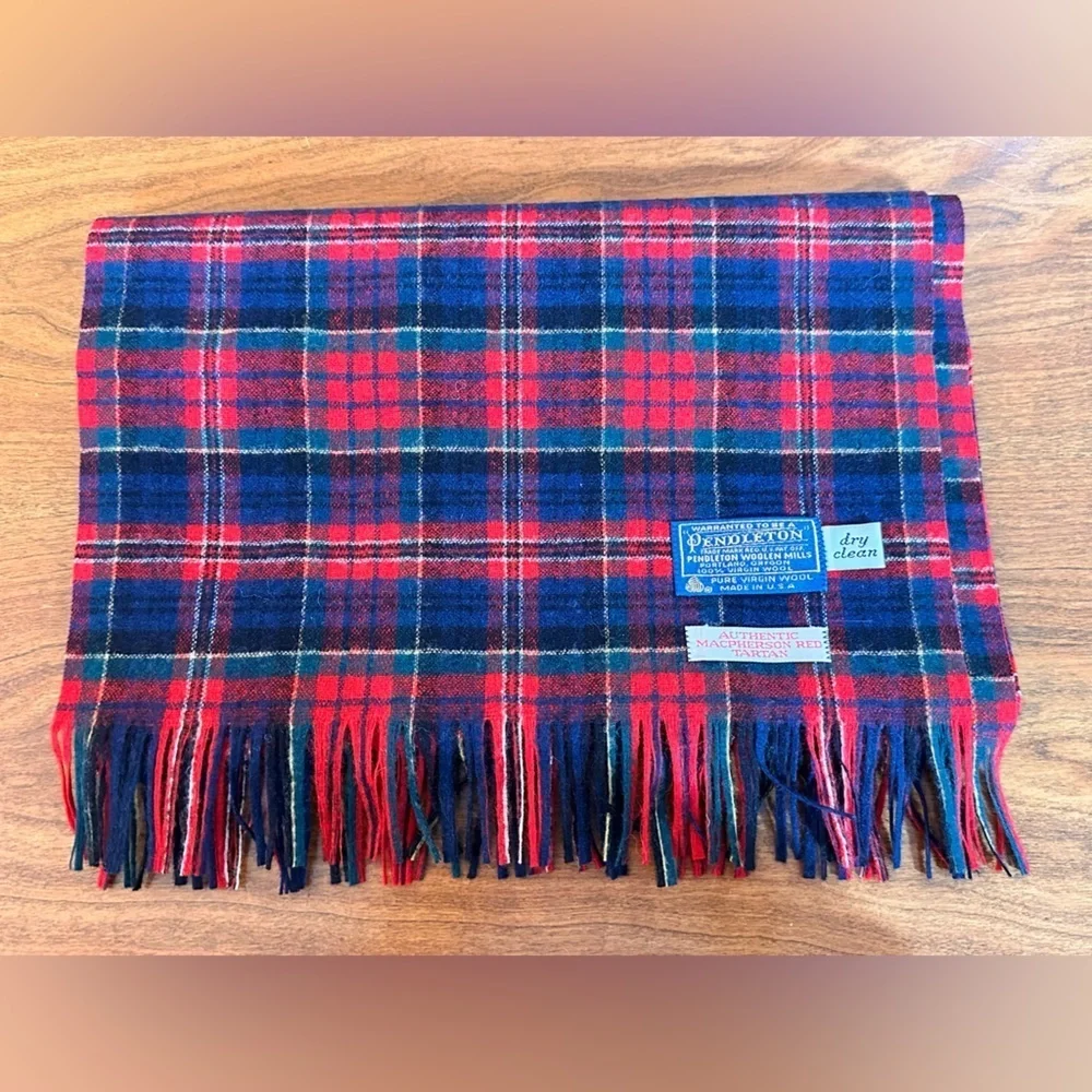 70’s Pendleton MacPherson Red Tartan Wool Scarf USA Made Vintage Heritage Preppy